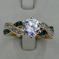 Danbury Mint ring size O clear green crystal infinity gold plated READ