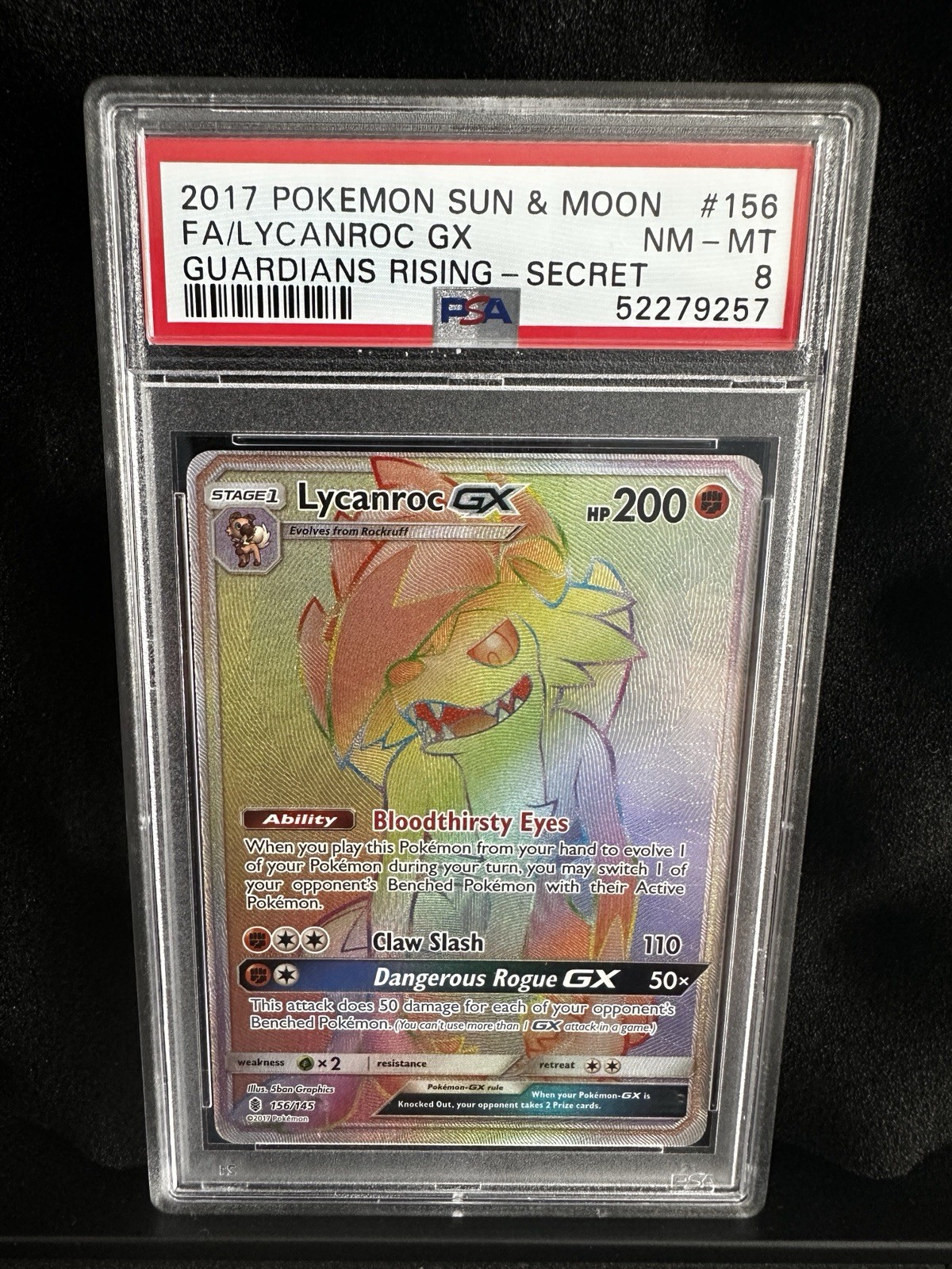 PSA 8 LYCANROC GX (SECRET) #156 - 2017 POKEMON SUN & MOON: GUARDIANS RISING