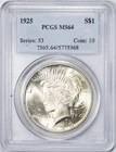 1925 PCGS MS64 Peace Silver Dollar Philadelphia Mint Uncirculated BU+