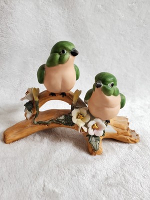 VTG Ceramic Set Of Green Birds On A Branch - Made UCCG Taiwan