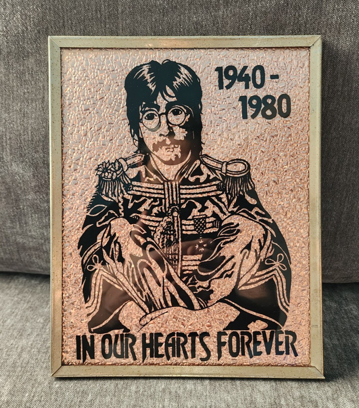 RARE Vintage John Lennon Carnival Mirror Framed 8" x 10" 1980s 1940-1980