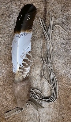 Hand Painted Turkey Feather - Southwestern Decor - Leather & Fur Accents