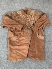 Vintage 90s Wilsons Adventure Bound Leather Coat Brown Floral Tapestry Womens S