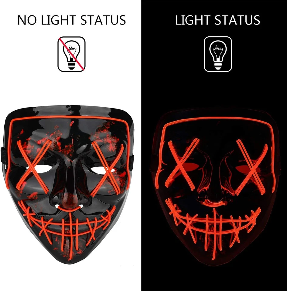 Poptrend Halloween Mask LED Light up Mask Festival Cosplay Costume Parties, RED - Image 3 of 4