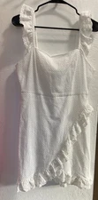 Endless Rose Ruffled White Mini Dress Size Medium Eyelet Ruffle