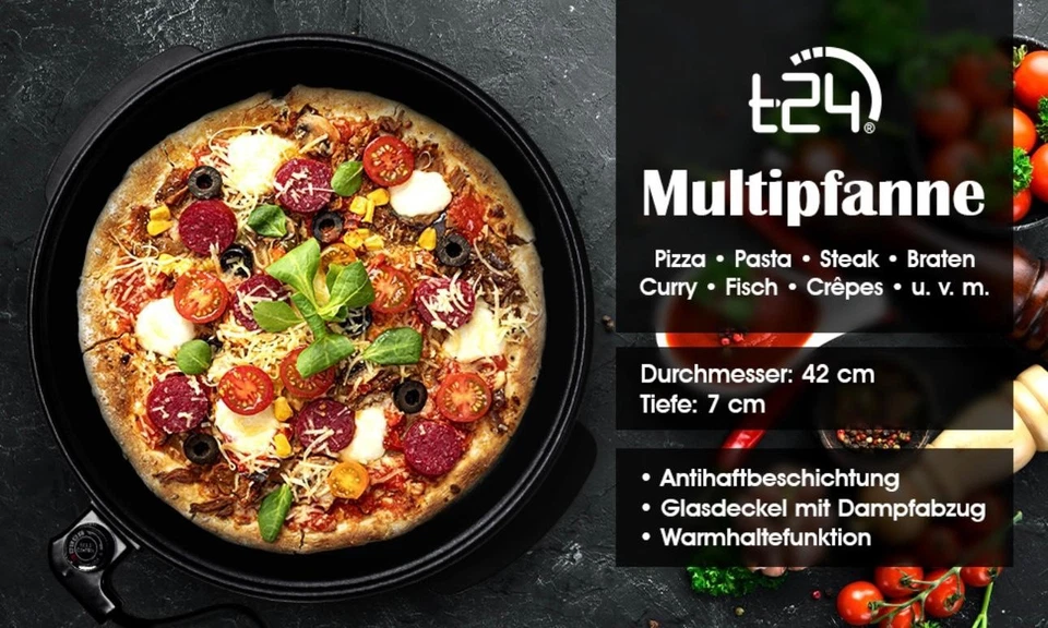 T24 Hochwertige elektrische Pizzapfanne Partypfanne Hot Post Crêpe 42x7cm Paella - Bild 3 von 4