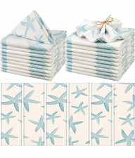 Funnymoon 96 Washable Cloth Napkins Blue/White Starfish Square Coastal