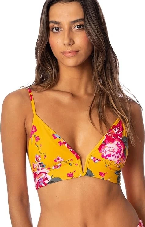 Nuevo con etiquetas Maaji Ocean Blue Parade Long Line Triángulo Traje de baño Top Grande Amarillo Foto 3 de 4