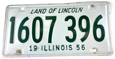 Vintage Illinois 1956 Auto License Plate 1607 396 Garage Man Cave Pub Wall Decor