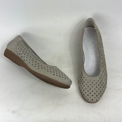 Ara  flats women s size 8 light tan perforated leather slip on minimalist