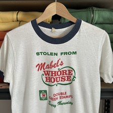 Vintage 80s Mable’s Whore House Ringer T-Shirt Men’s Medium Adult Made In USA