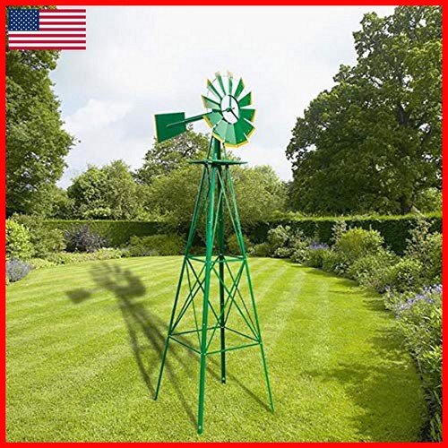CAIDE-STORE 8ft Metal Steel Windmill Decor 4-Leg Ornamental Weather Vane