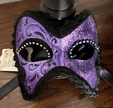 Venetian Style Purple Masquerade Eye Mask NWT Made In Italy Halloween MardiGras