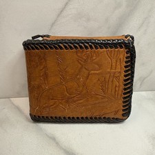 Mexican Hand Tooled Leather Wallet Deer Stitched Edge Personalized “Elie”