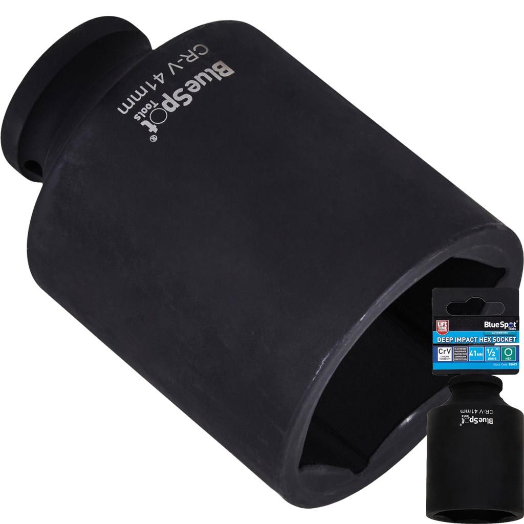BlueSpot 41mm Deep Socket Impact Hex 6 Point Single CRV Steel 1/2"" Drive