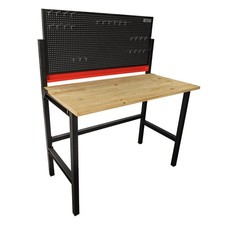 Établi d'atelier pliable mural -  120 x 64 x 147cm - Panneau acier perforé - 25