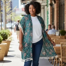 Floral Kimono with Fringe NWOT 4X