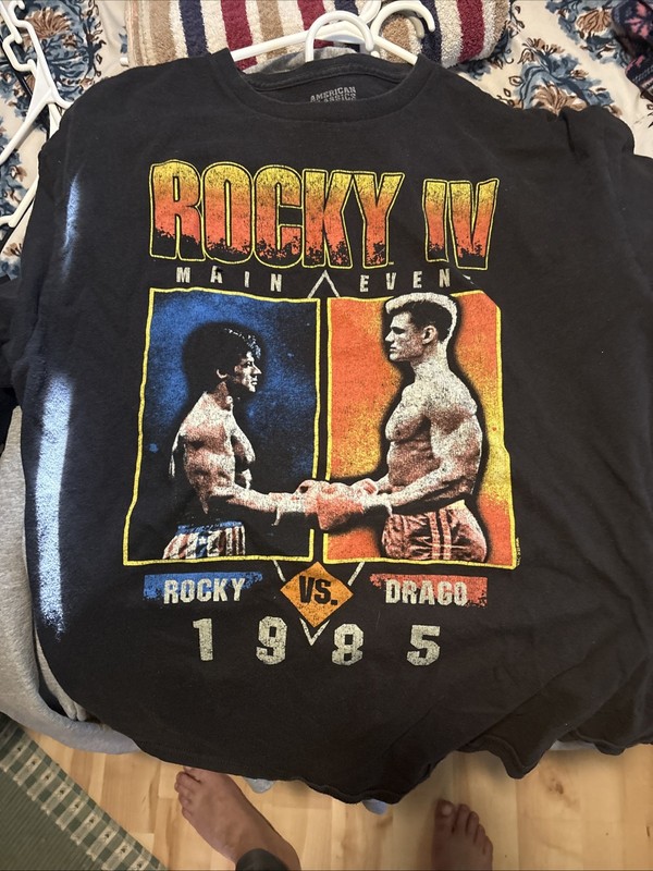 Rocky IV Main Event 1985 Rocky vs Drago Size XL Black Tshirt American Classics