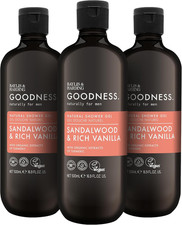 Goodness Men'S Sandalwood & Vanilla Natural Shower Gel, 500 Ml (Pack of 3) - Veg