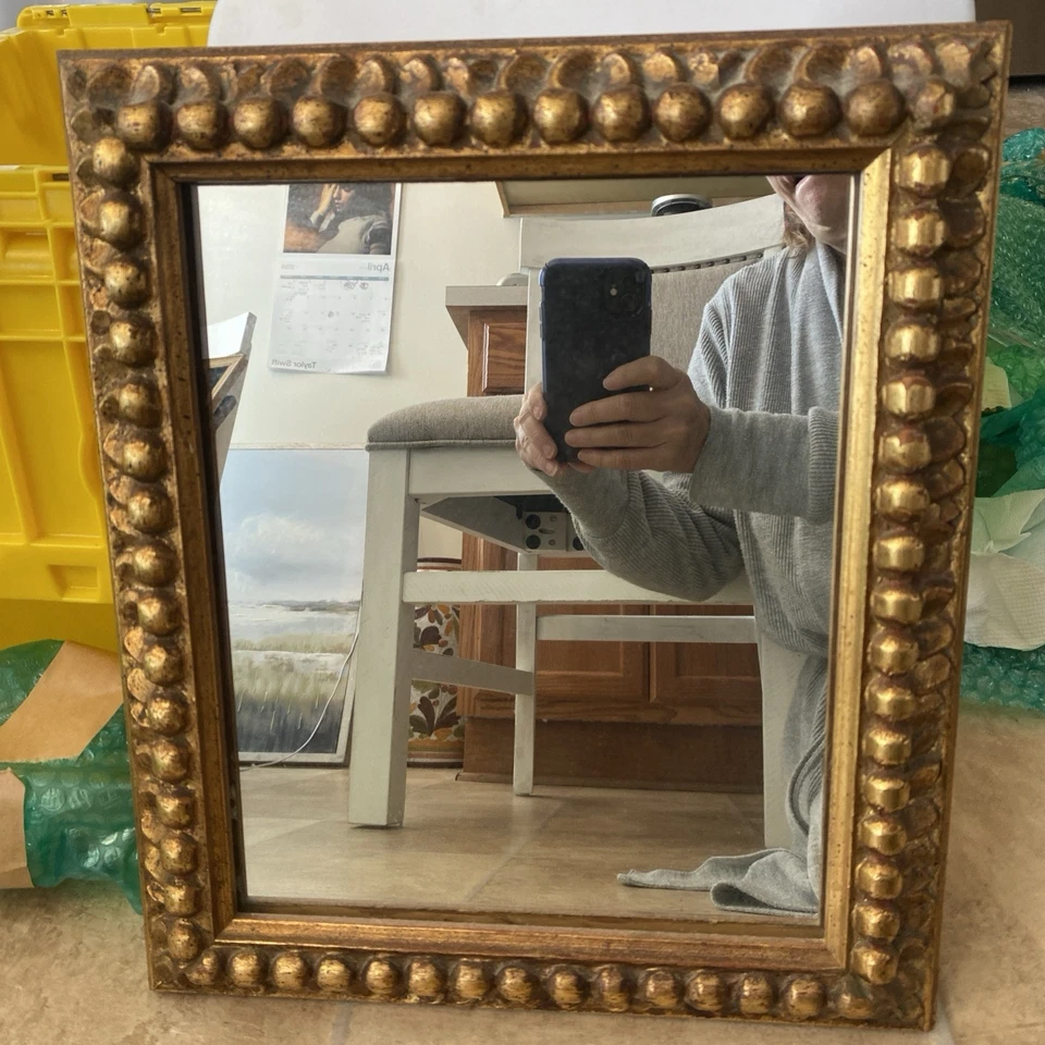 "Espejo vintage grueso cuentas oro antiguo envejecido 16"" X 13""" Foto 3 de 4