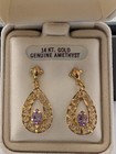 NEW~14k Yellow Gold~**AMETHYST FILIGREE EARRINGS**~Pear Shape~1.2 Grams~BOXED