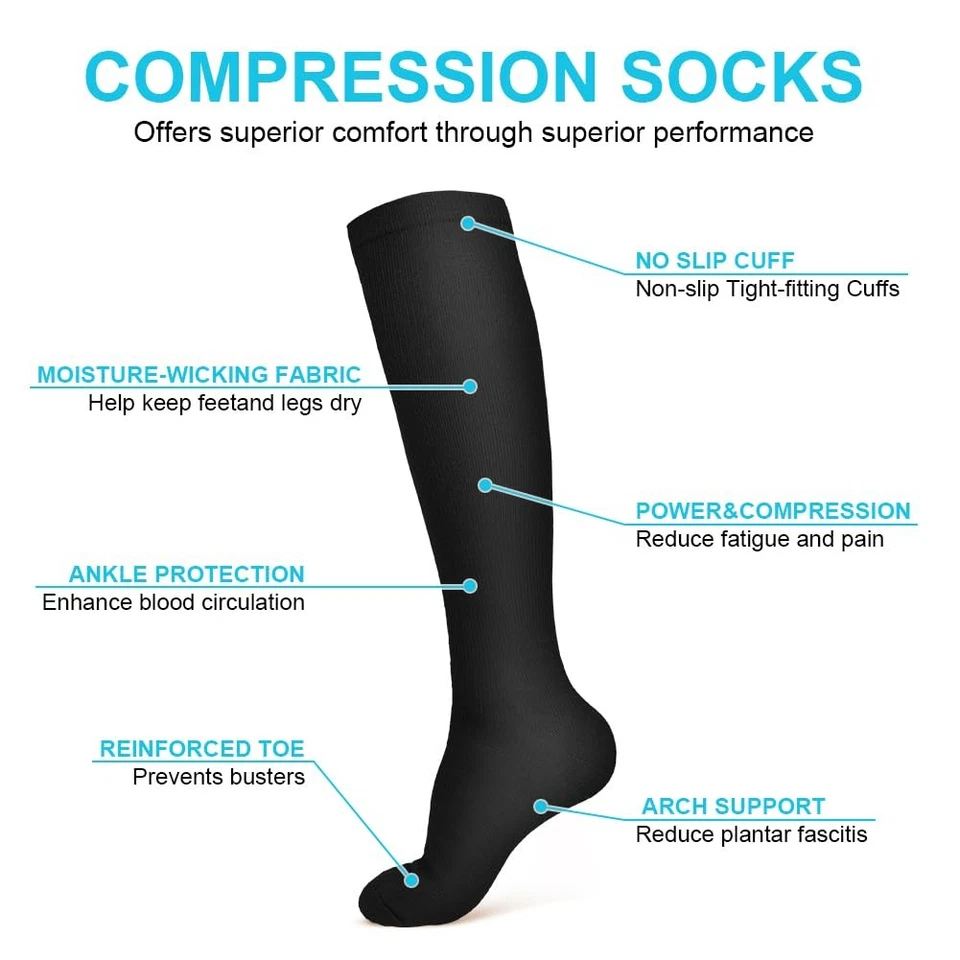 Calze a Compressione per Donne e Uomo 2 Paia Elastici Compressione Graduata L/XL - Immagine 2 di 4