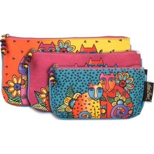 Laurel Burch Set of 3 Cosmetic Bag Feline Clan Makeup Travel Bags NWT