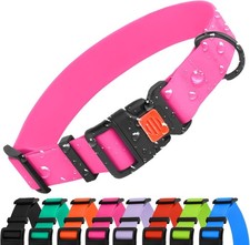 Waterproof Dog Collar Silicone Odor Resistant Adjustable Pink 14-18"