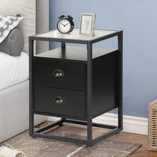 Nightstands,Glass Top End Tables with Drawer and Shelf for Living Room,Bedroo...