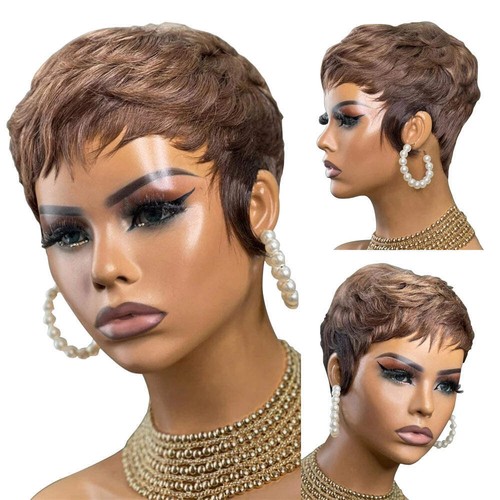 Women's Short Pixie Cut Bob Human Hair Full Machine Wig - Picture 7 of 7