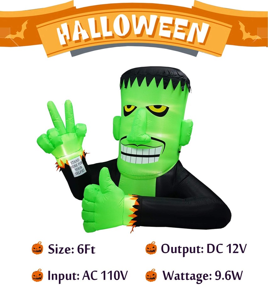 6FT High Halloween Inflatable Frankenstein Outdoor Decoration, Green