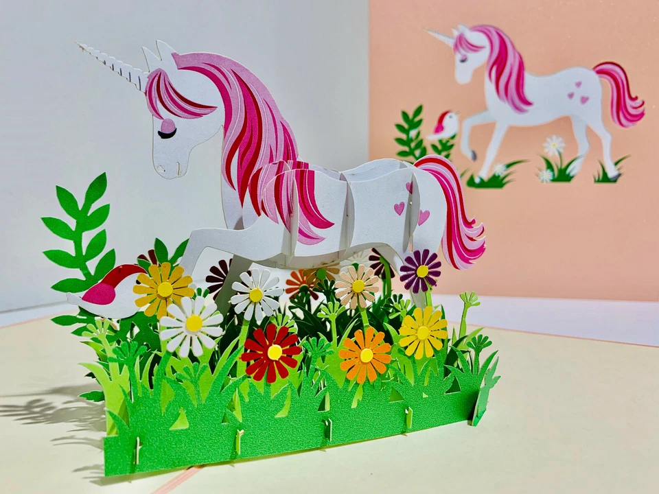 Tarjeta de Felicitación Pop Up 3D Hada Unicornio Super Linda Feliz Cumpleaños Bebé Niña Amor Foto 3 de 4