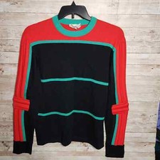 Vintage Ski Knit Sweater Medium Black Red Green 1SUN Elbow Padding Hong Kong VTG