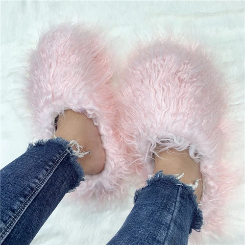 Outside Fashion Fluffy Sheep Mongolia Fur Sliper Shose For Women And Men - Picture 25 of 35