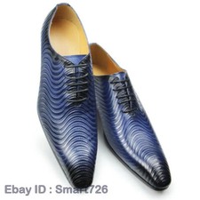 Men Luxury Oxford Shoe Leather Blue Lace Up Wedding Office Formal Dress Footwear