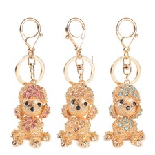 Cute Poodle Girl's Handbag Car Key Ring Fashion Keychain Crystal Party Key Chain