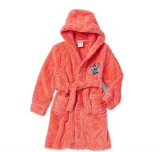 Disney Minnie Mouse Girl's Coral Peach Plush Minky Fleece Hooded Bathrobe