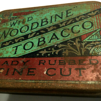 Vintage WILD WOODBINE TOBACCO Ready Rubbed Fine Cut Tobacco TIN