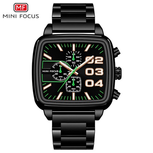 MINI FOCUS Men Rectangle Watch Luminous Wristwatch Big Number Boys Steel Watches - Picture 18 of 25
