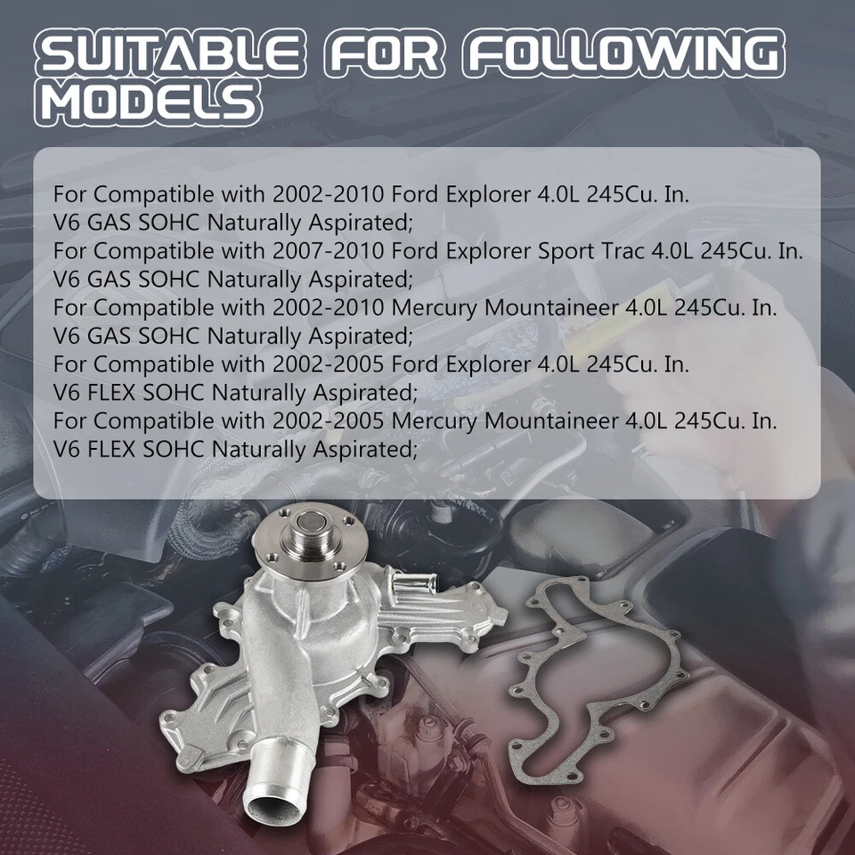 Water Pump For 97-11 Ford Explorer Sport Trac Mustang Mazda Mercury 4.0L V6 12V — 第 4/4 张图片
