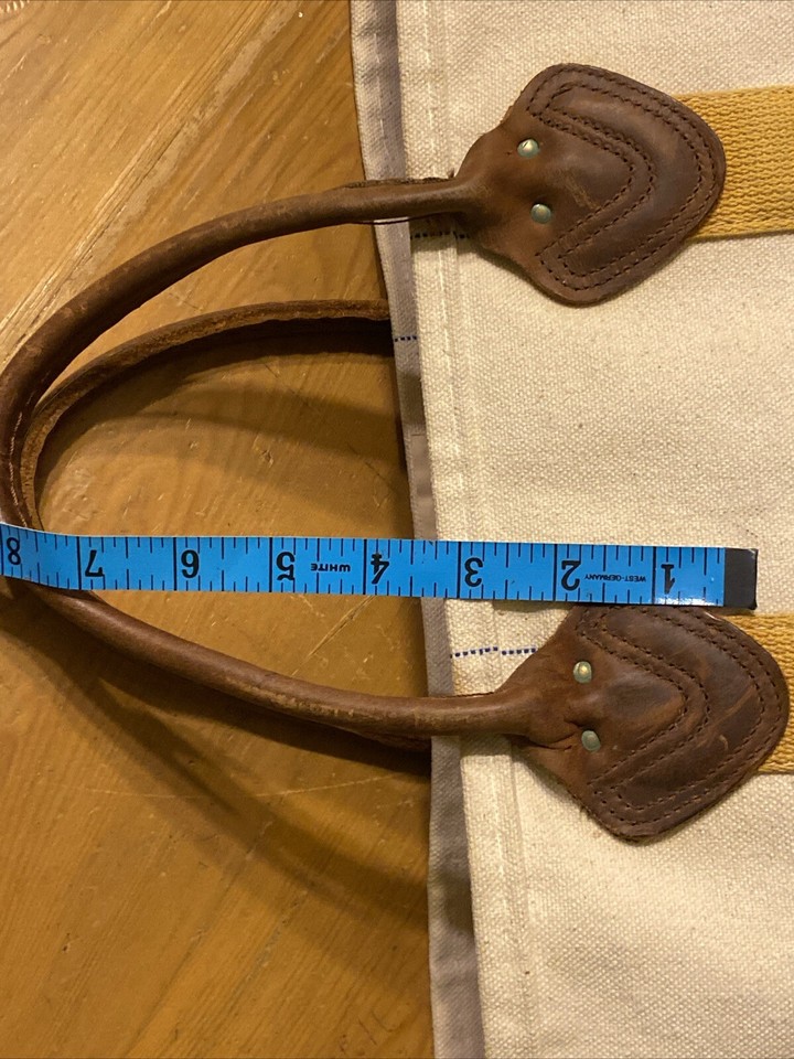 Vtg. LL Bean Boat & Tote Freeport Canvas Mustard Yellow Trim Leather