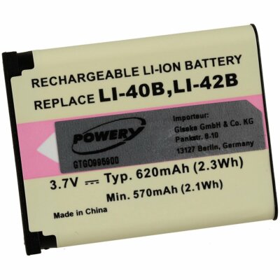 Akku für  Fuji Typ NP-45 3,7V 620mAh/2,3Wh Li-Ion Schwarz