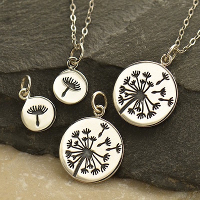 Mother Daughter Necklace Set Dandelion Flower 925 Sterling Silver