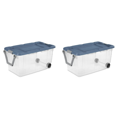 Sterilite 160 Qt. Wheeled Storage Box Plastic Adult, Blue Moonlight, Set of 2