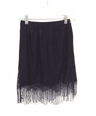 New Mags & Pye LF Stores Vtg Style Stretch Sheer Black Lace Tassel Skirt $128