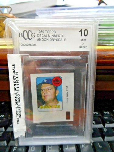Don Drysdale Grade 10 Mint 1969 Topps Decals #9  BCCG Flawless Graded 10