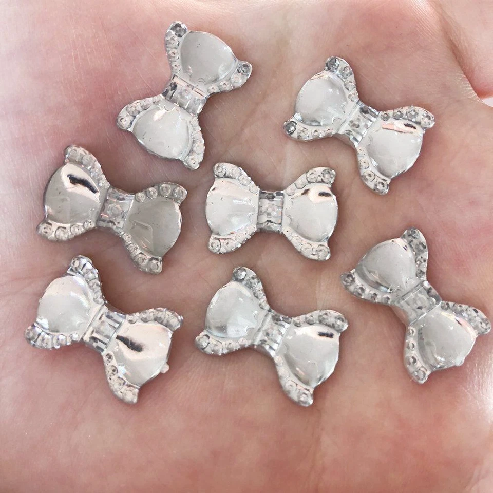 40pcs Shiny Resin Bow Flatback Rhinestone DIY Hair Ornament Art Decoration Craft - Image 3 of 4