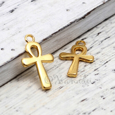 Ankh Cross Charms 22mm Antiqued Gold Egyptian Pendants C8735 - 10, 20 Or 50PCs