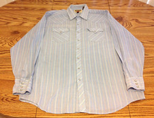 VTG Youngbloods Authentic Western Shirt Blue Striped Pearl Snap Long Sleeve XL