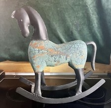 Vintage Handmade Painted Wood And Steel Decorative Rocking Horse